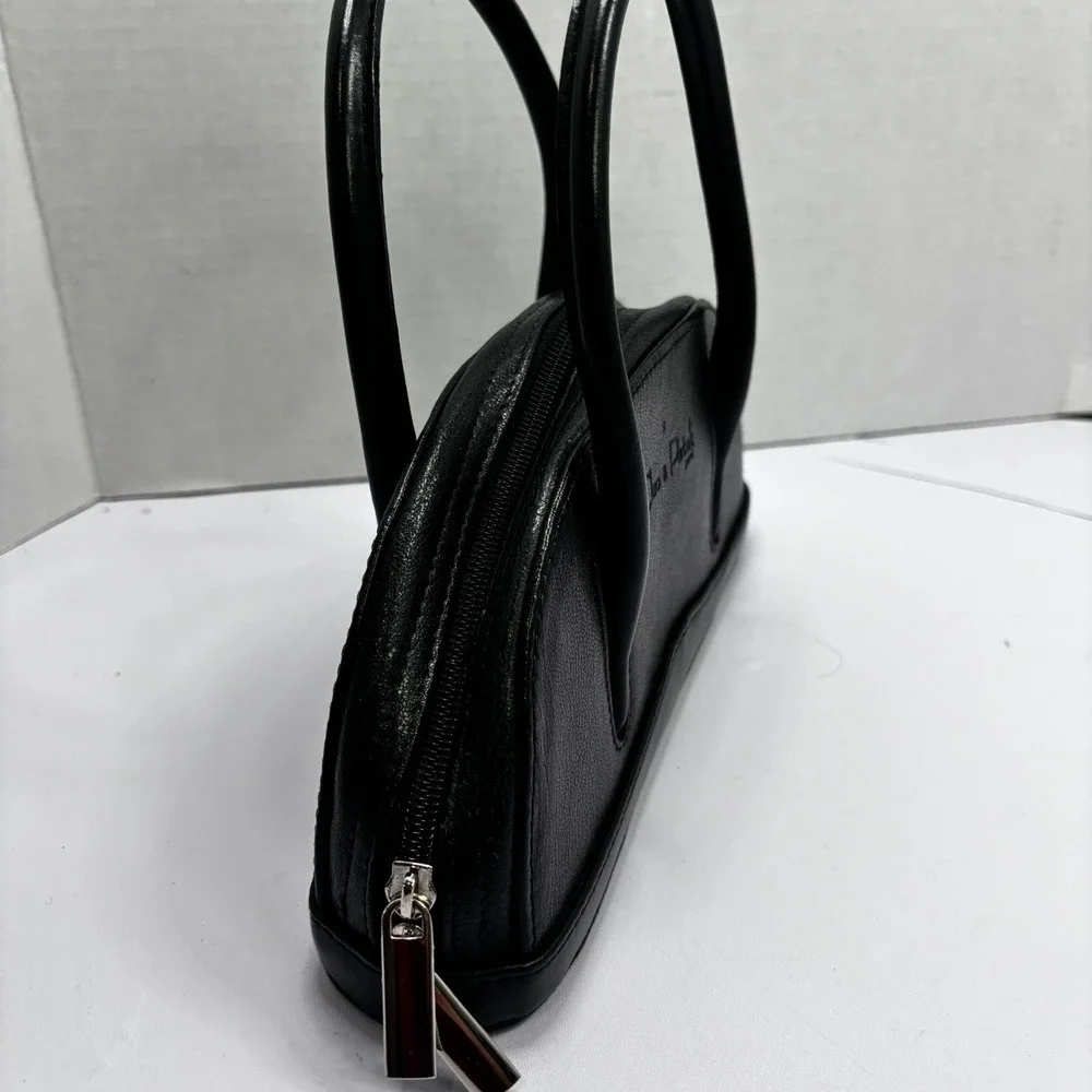 Cleo & Patek‎ Paris Black Leather Half Moon Dome Top Handle Handbag Bag